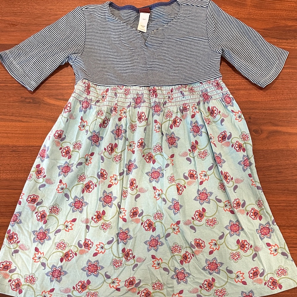 Tea Collection Striped and Floral Kids Dress - Blue and Red